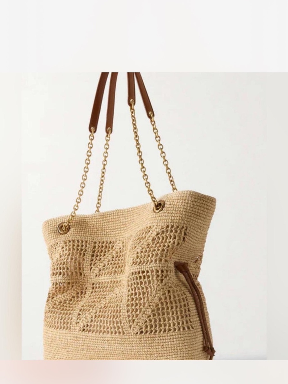 Raffia Tote in Natural with Gold Chain Strap